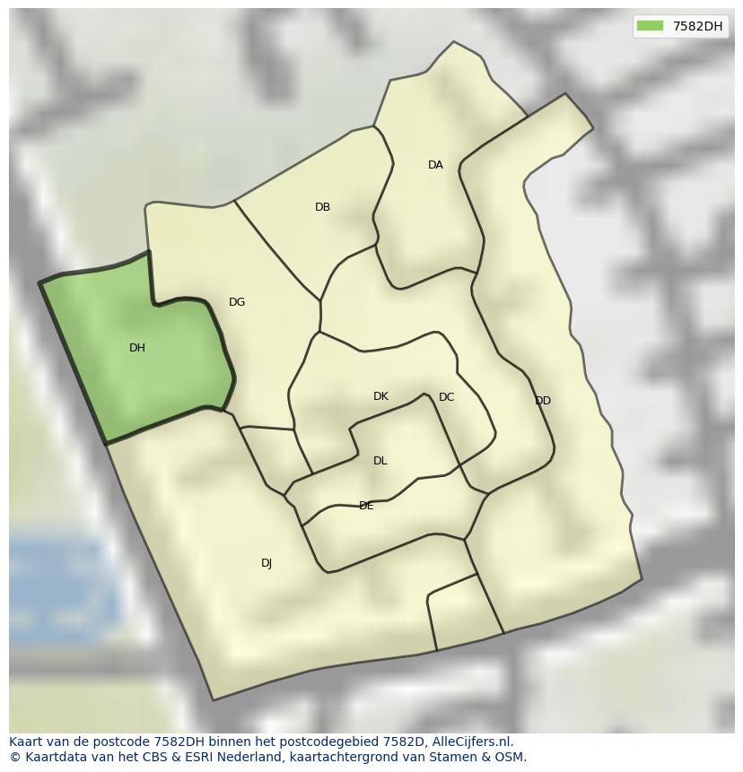 Afbeelding van het postcodegebied 7582 DH op de kaart.