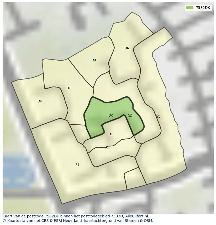 Afbeelding van het postcodegebied 7582 DK op de kaart.