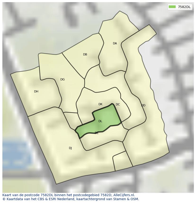 Afbeelding van het postcodegebied 7582 DL op de kaart.