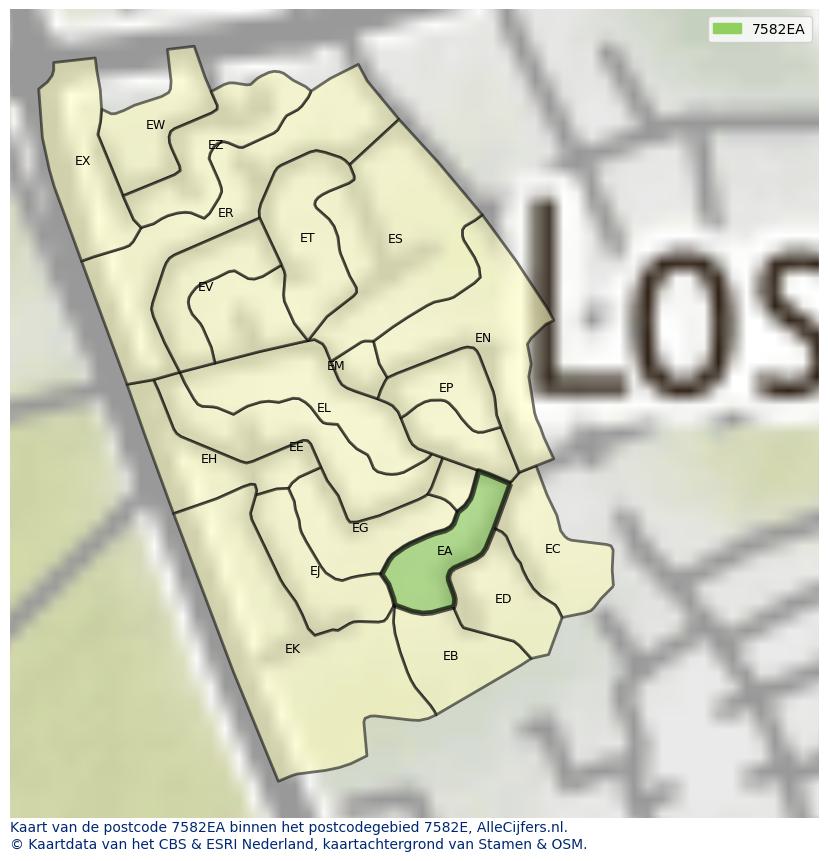 Afbeelding van het postcodegebied 7582 EA op de kaart.