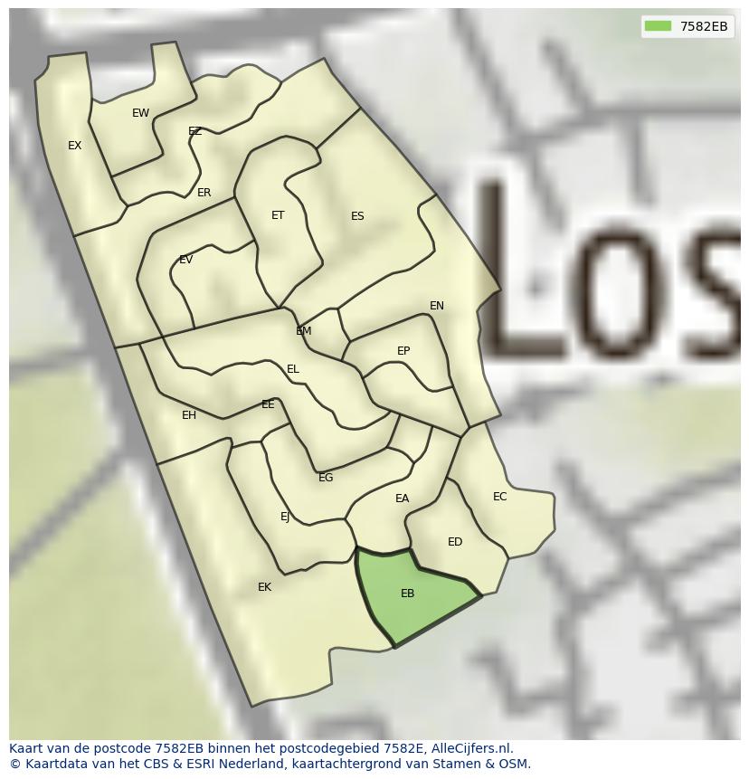 Afbeelding van het postcodegebied 7582 EB op de kaart.