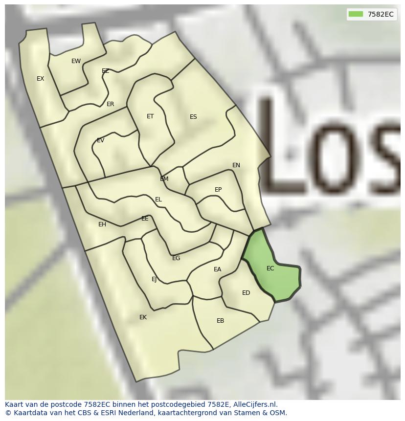 Afbeelding van het postcodegebied 7582 EC op de kaart.