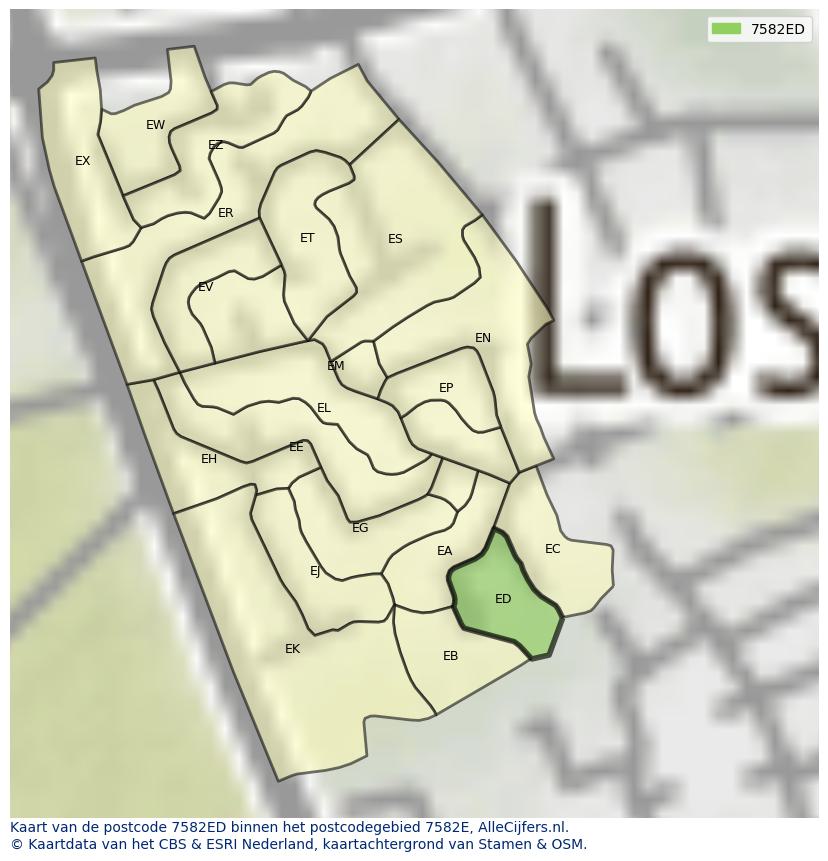 Afbeelding van het postcodegebied 7582 ED op de kaart.