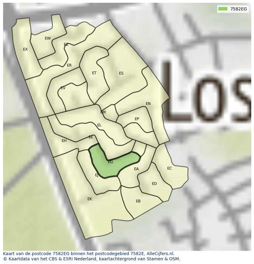 Afbeelding van het postcodegebied 7582 EG op de kaart.