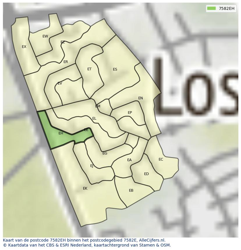 Afbeelding van het postcodegebied 7582 EH op de kaart.