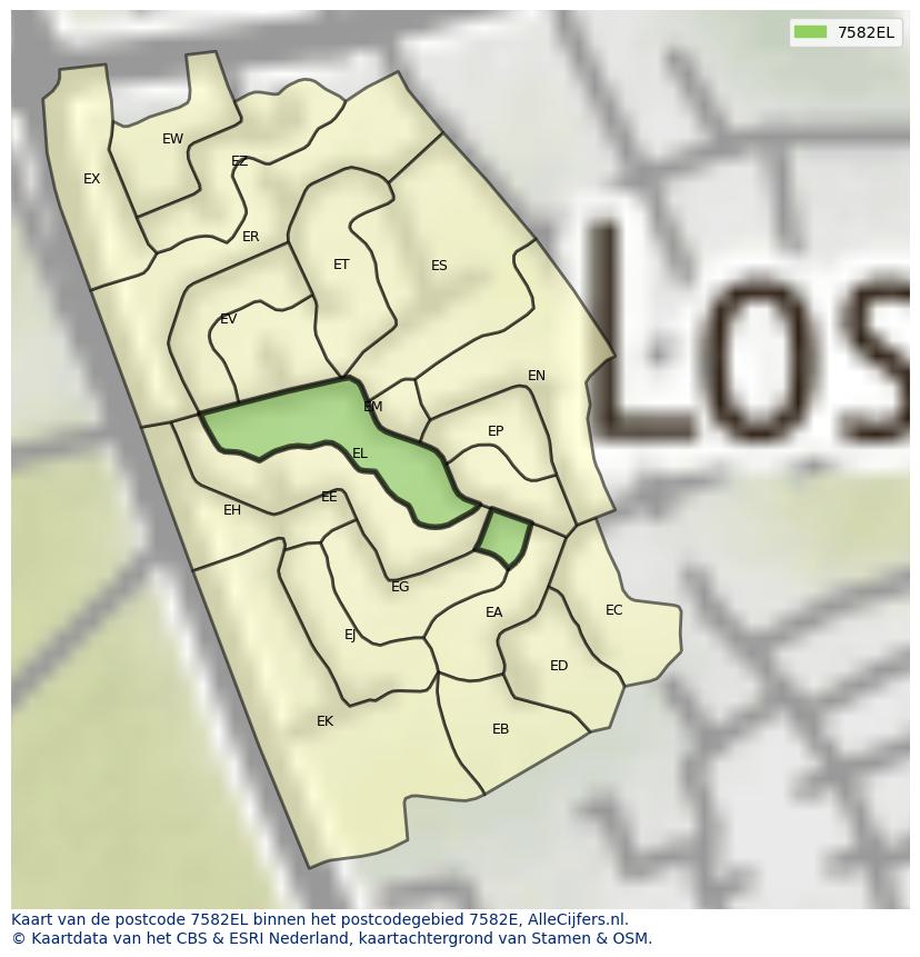 Afbeelding van het postcodegebied 7582 EL op de kaart.