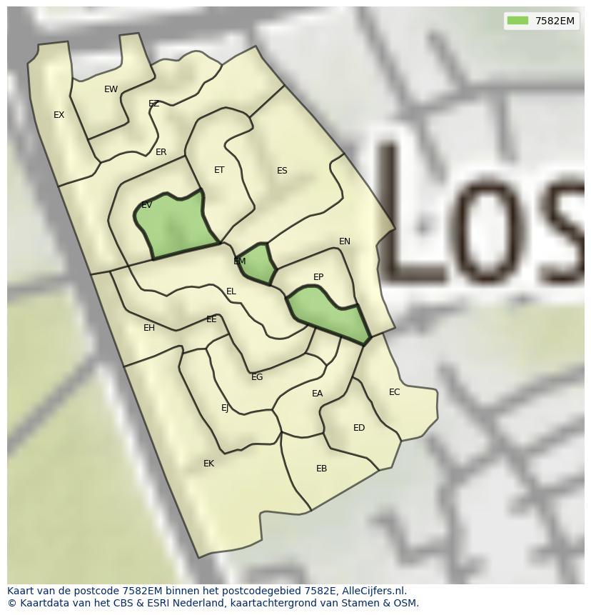 Afbeelding van het postcodegebied 7582 EM op de kaart.