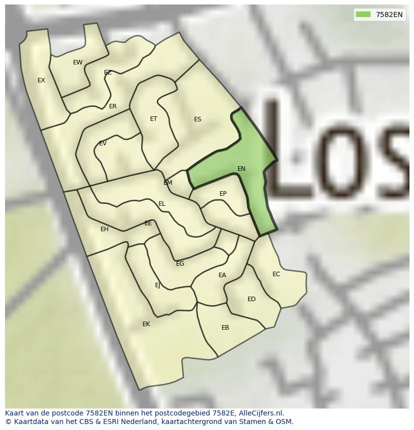 Afbeelding van het postcodegebied 7582 EN op de kaart.
