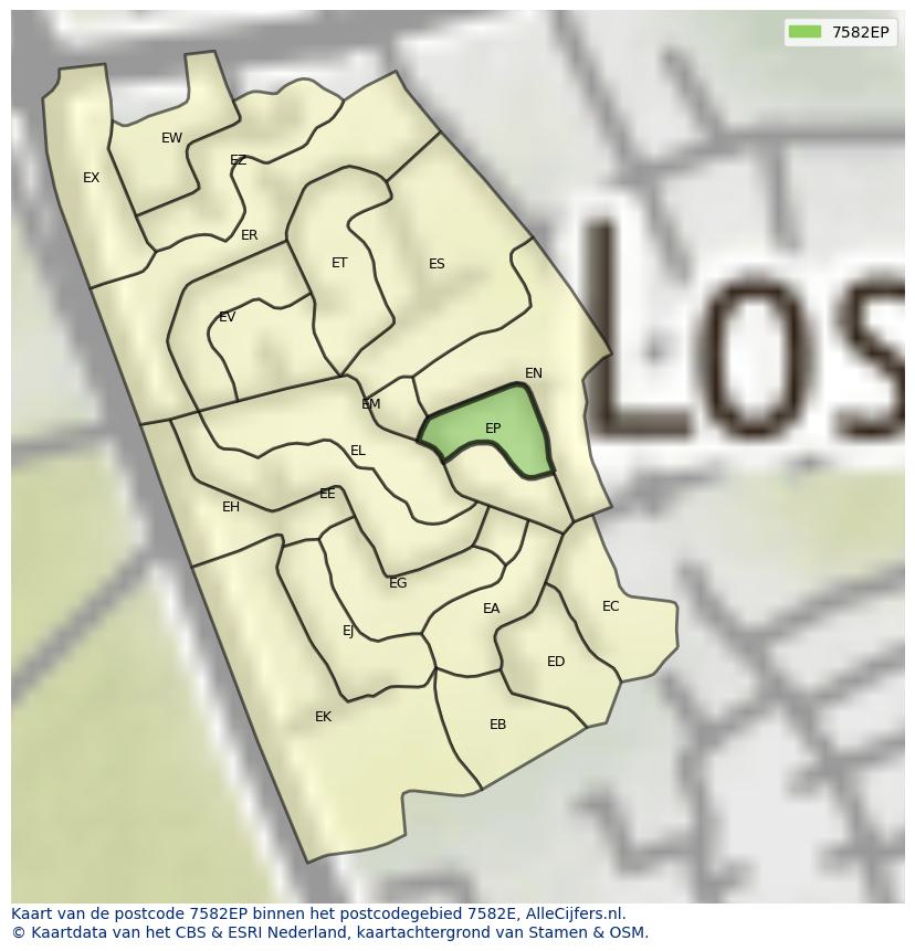 Afbeelding van het postcodegebied 7582 EP op de kaart.