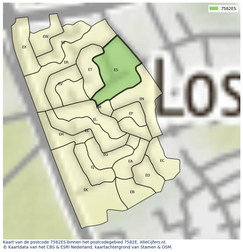 Afbeelding van het postcodegebied 7582 ES op de kaart.