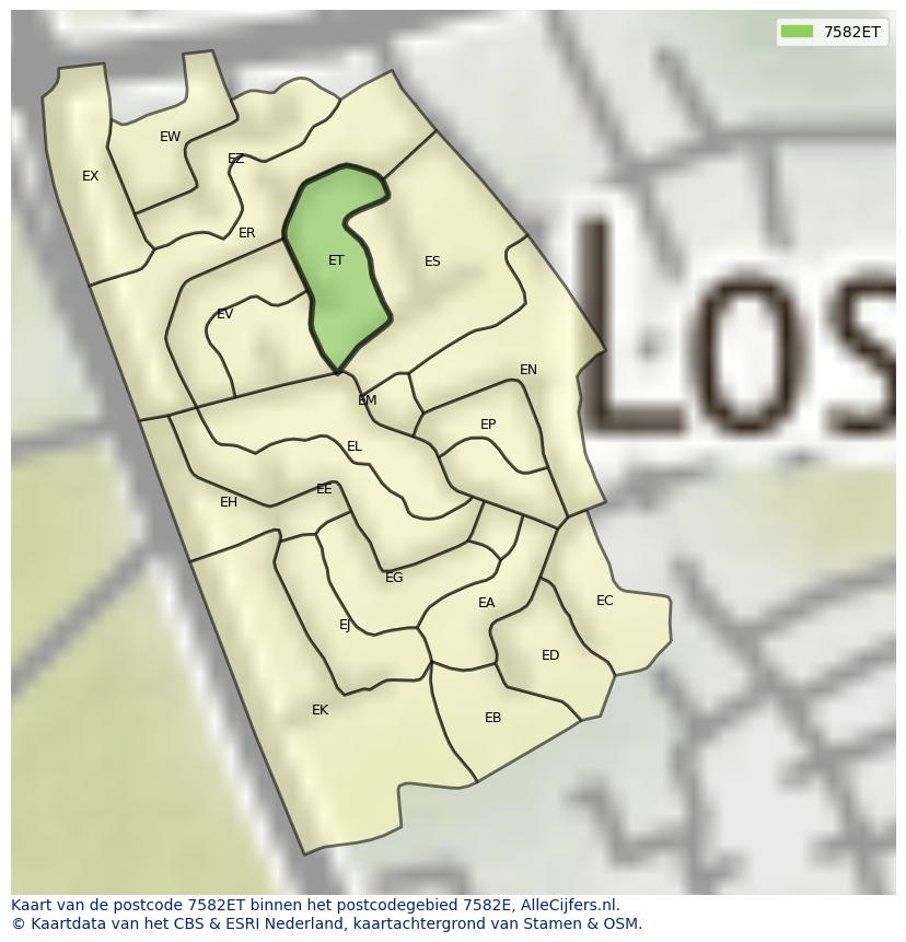 Afbeelding van het postcodegebied 7582 ET op de kaart.