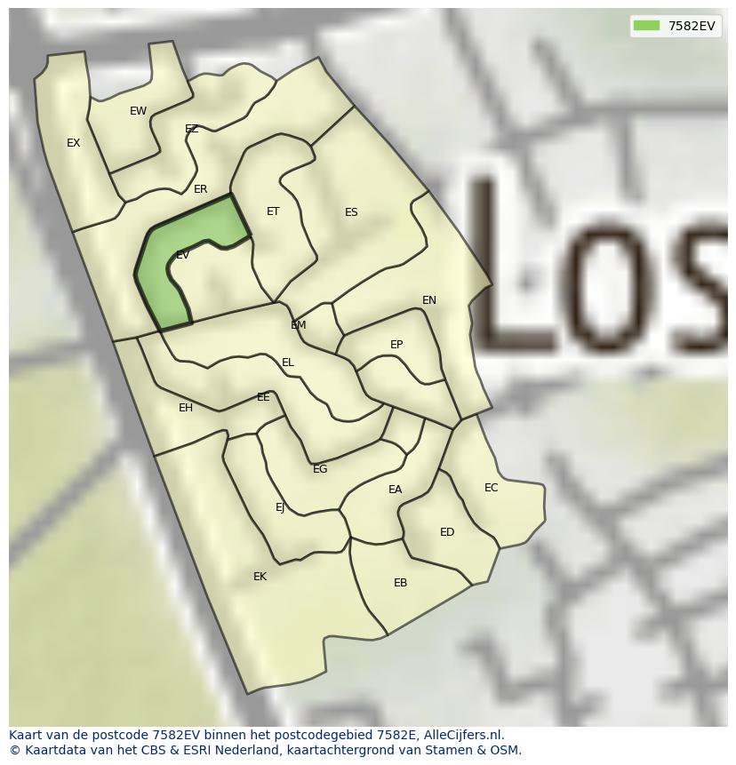 Afbeelding van het postcodegebied 7582 EV op de kaart.