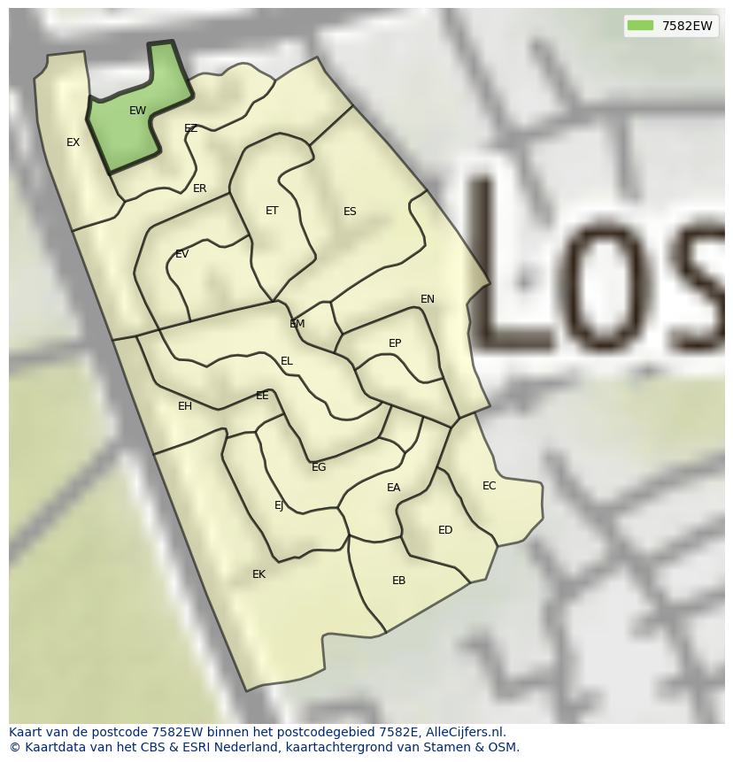 Afbeelding van het postcodegebied 7582 EW op de kaart.