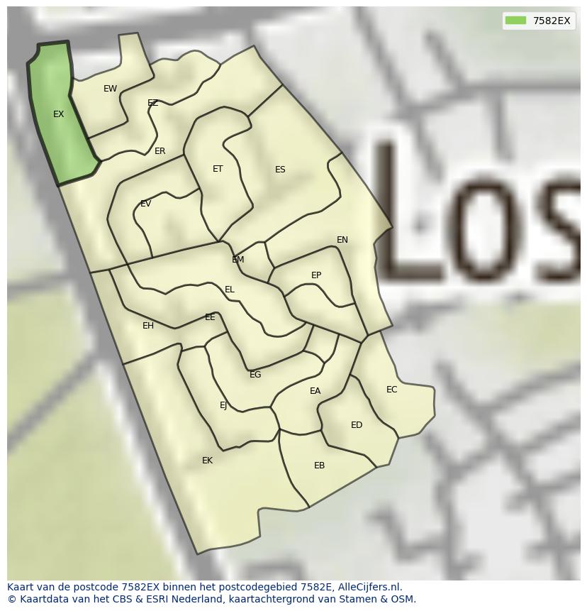 Afbeelding van het postcodegebied 7582 EX op de kaart.