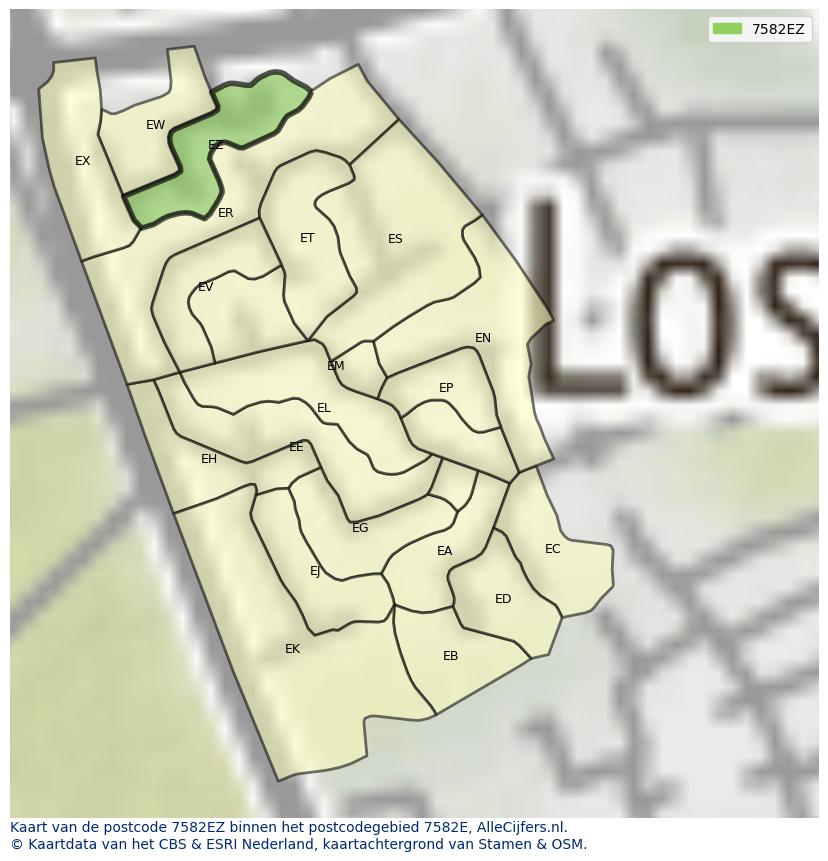 Afbeelding van het postcodegebied 7582 EZ op de kaart.