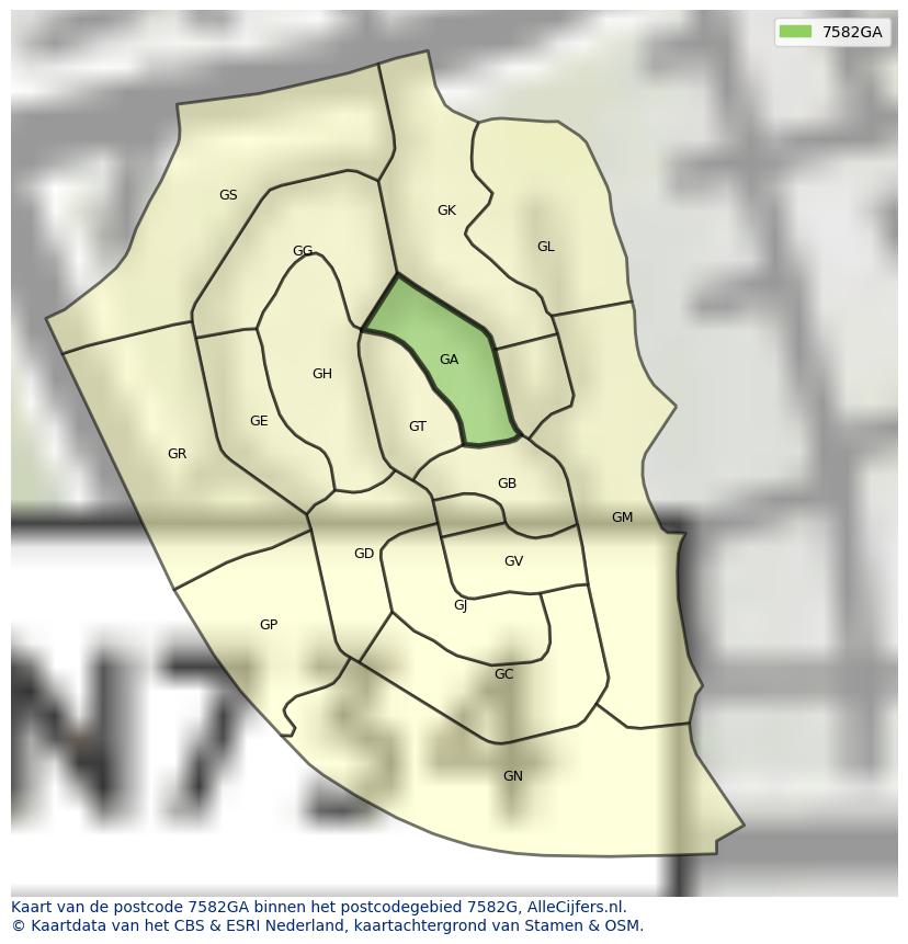 Afbeelding van het postcodegebied 7582 GA op de kaart.