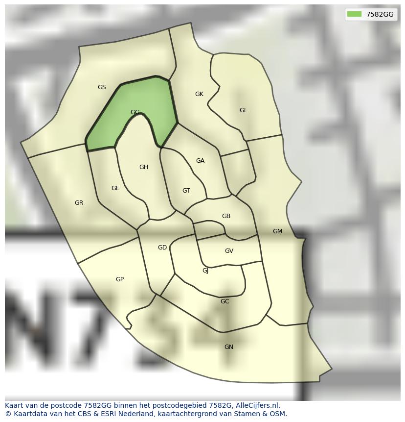 Afbeelding van het postcodegebied 7582 GG op de kaart.