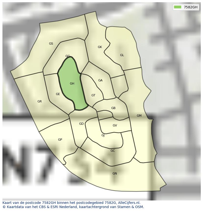 Afbeelding van het postcodegebied 7582 GH op de kaart.