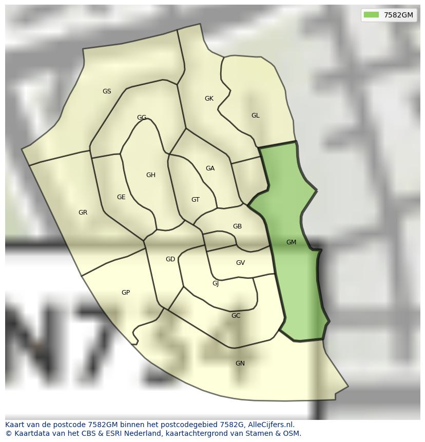 Afbeelding van het postcodegebied 7582 GM op de kaart.