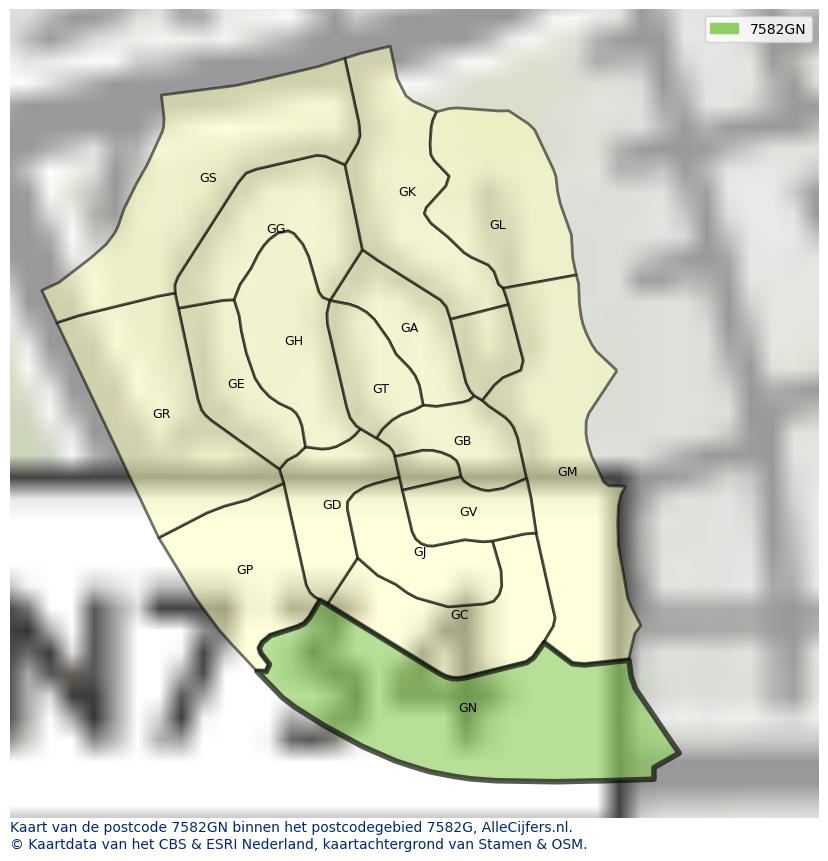 Afbeelding van het postcodegebied 7582 GN op de kaart.