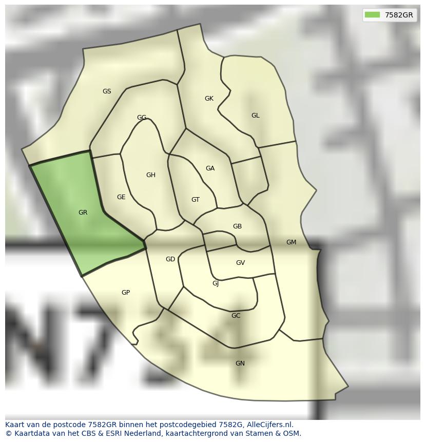 Afbeelding van het postcodegebied 7582 GR op de kaart.