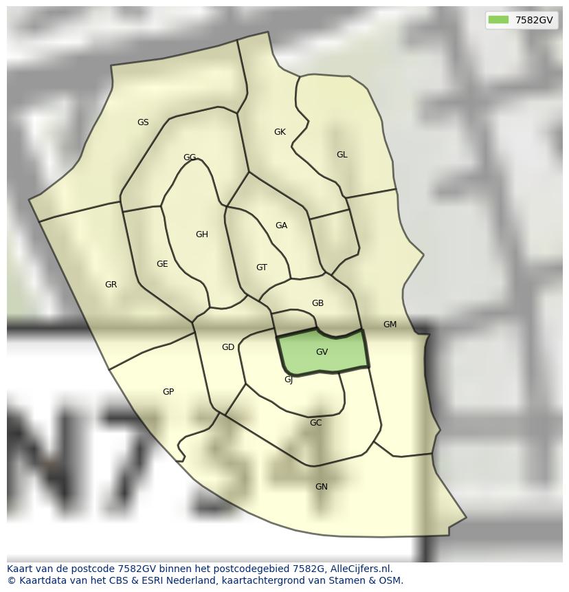 Afbeelding van het postcodegebied 7582 GV op de kaart.