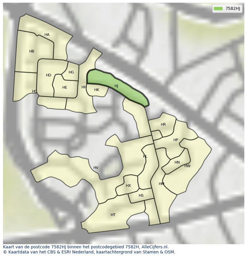 Afbeelding van het postcodegebied 7582 HJ op de kaart.