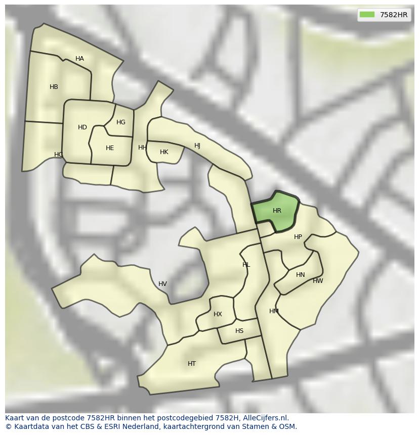 Afbeelding van het postcodegebied 7582 HR op de kaart.