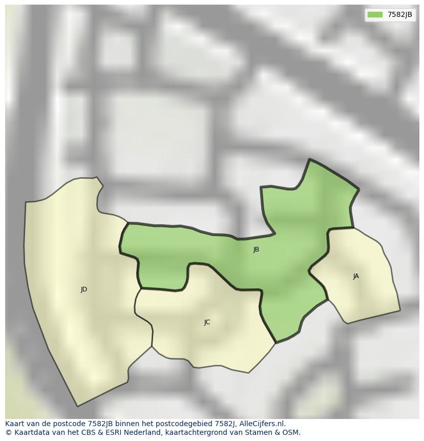 Afbeelding van het postcodegebied 7582 JB op de kaart.