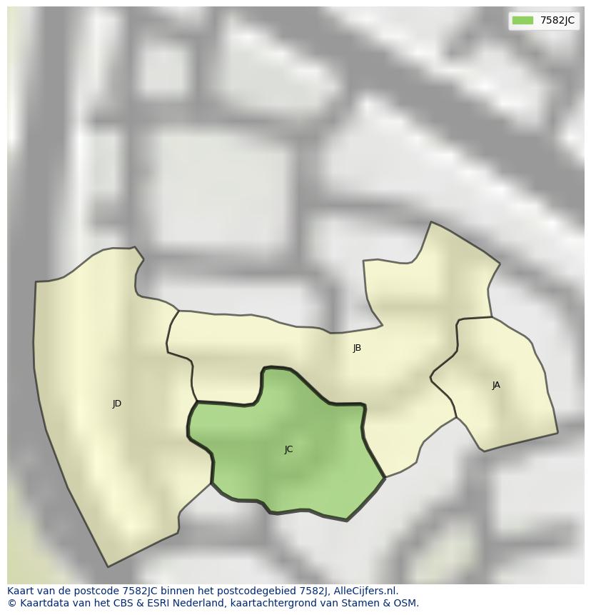 Afbeelding van het postcodegebied 7582 JC op de kaart.