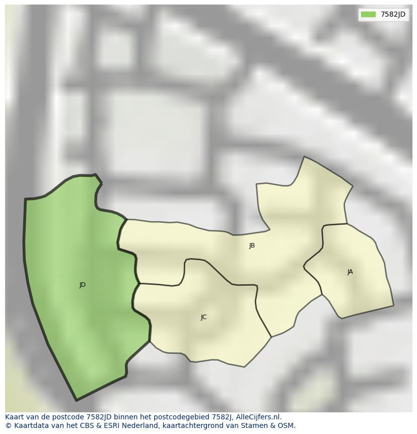 Afbeelding van het postcodegebied 7582 JD op de kaart.