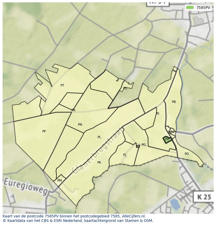 Afbeelding van het postcodegebied 7585 PV op de kaart.