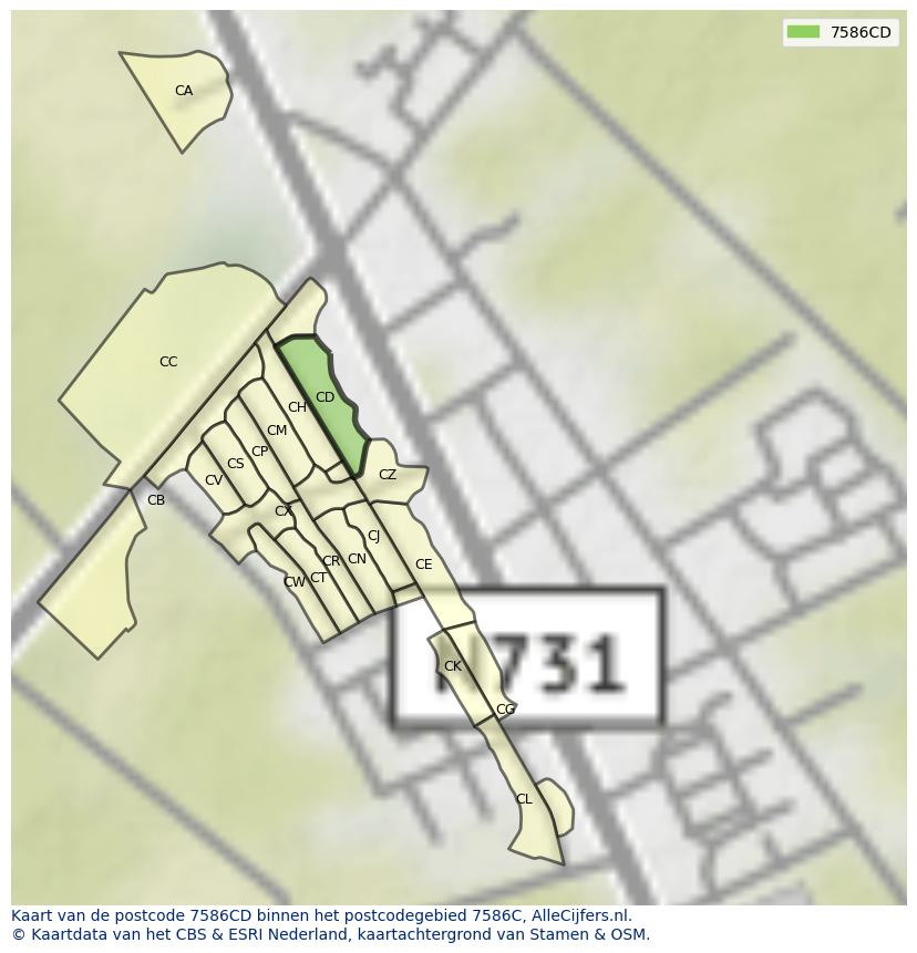 Afbeelding van het postcodegebied 7586 CD op de kaart.