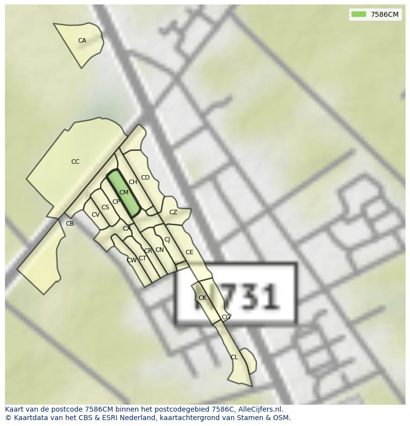 Afbeelding van het postcodegebied 7586 CM op de kaart.