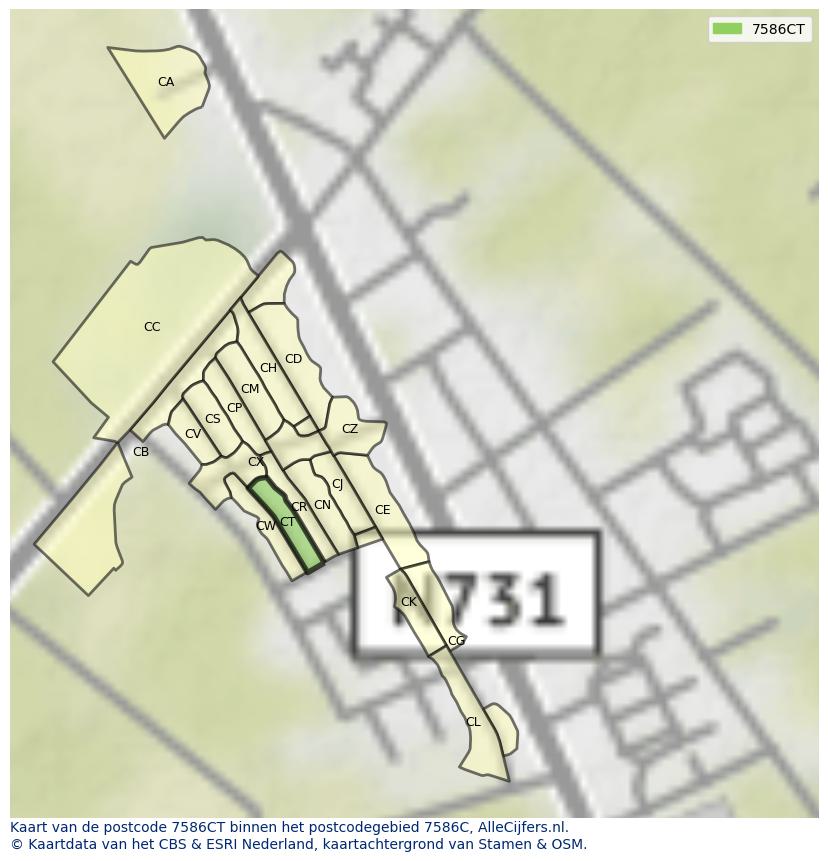 Afbeelding van het postcodegebied 7586 CT op de kaart.