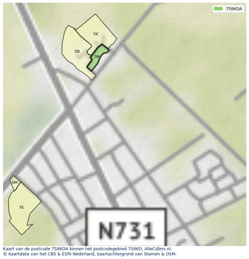 Afbeelding van het postcodegebied 7586 DA op de kaart.