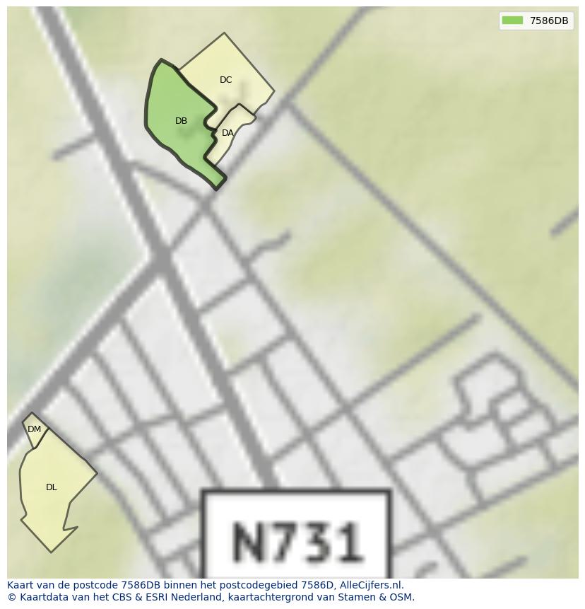 Afbeelding van het postcodegebied 7586 DB op de kaart.