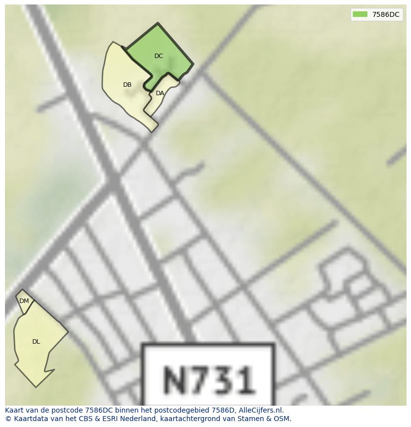 Afbeelding van het postcodegebied 7586 DC op de kaart.