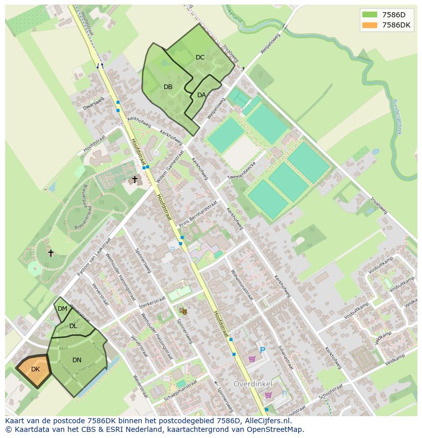 Afbeelding van het postcodegebied 7586 DK op de kaart.