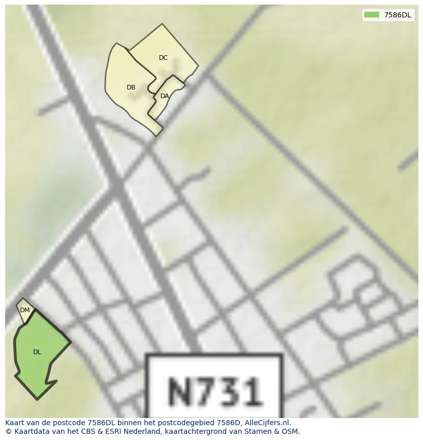 Afbeelding van het postcodegebied 7586 DL op de kaart.