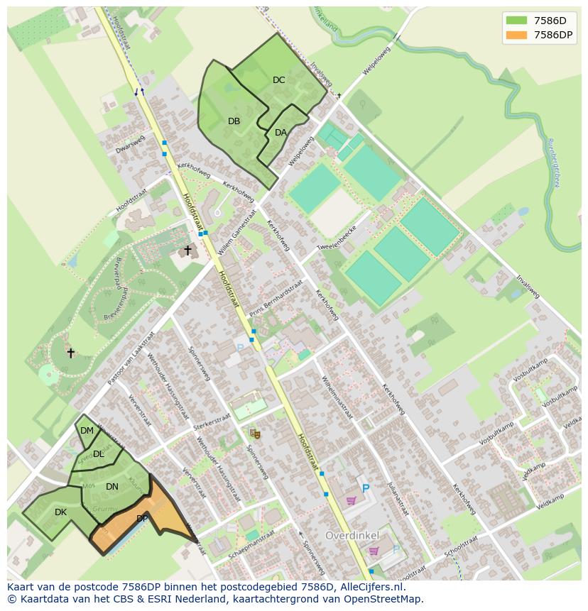 Afbeelding van het postcodegebied 7586 DP op de kaart.