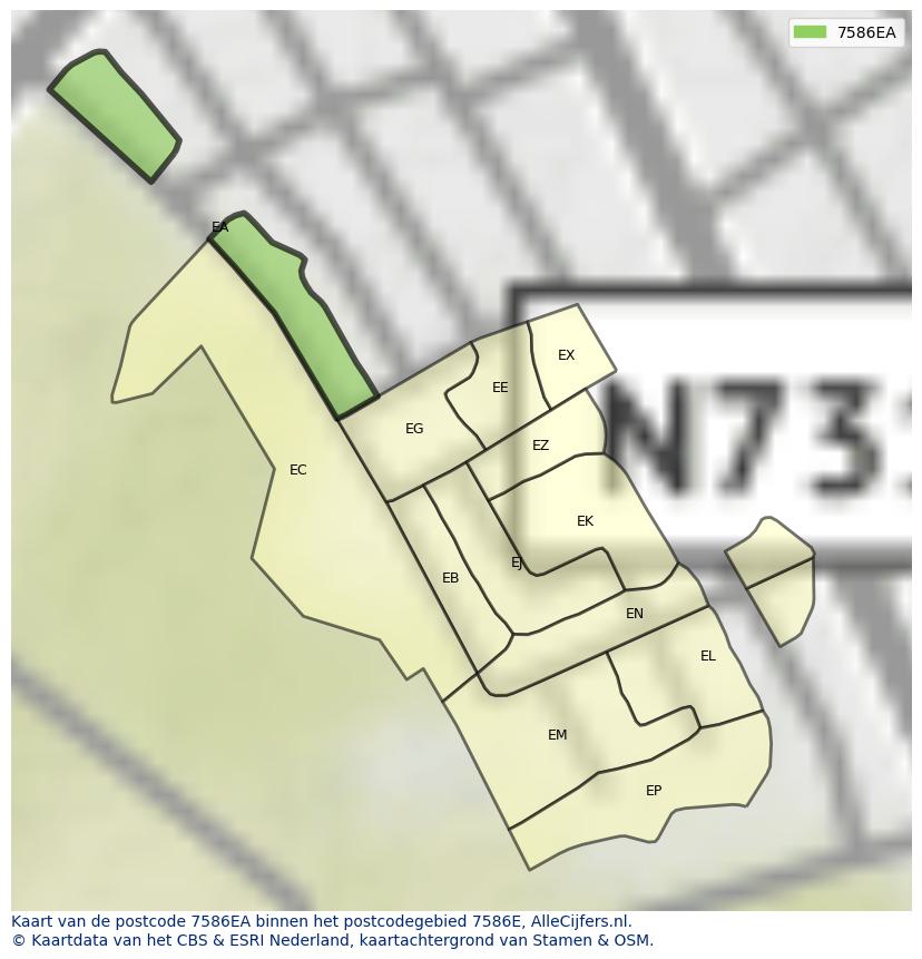 Afbeelding van het postcodegebied 7586 EA op de kaart.