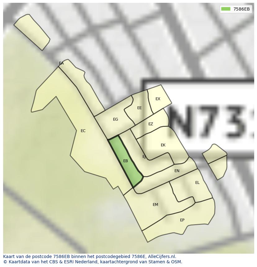 Afbeelding van het postcodegebied 7586 EB op de kaart.