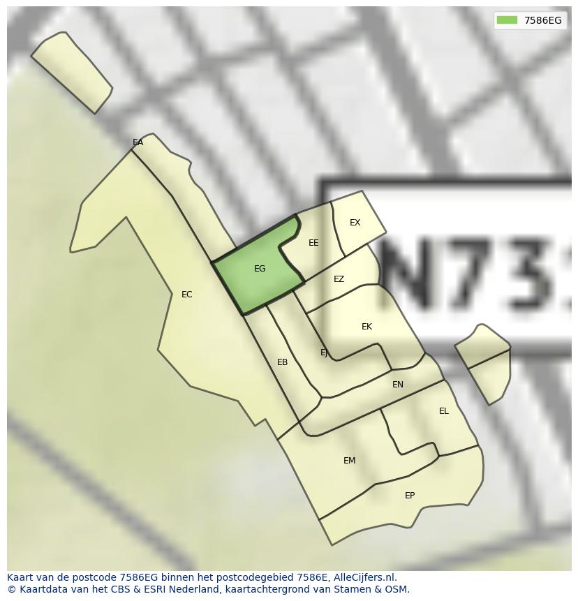 Afbeelding van het postcodegebied 7586 EG op de kaart.
