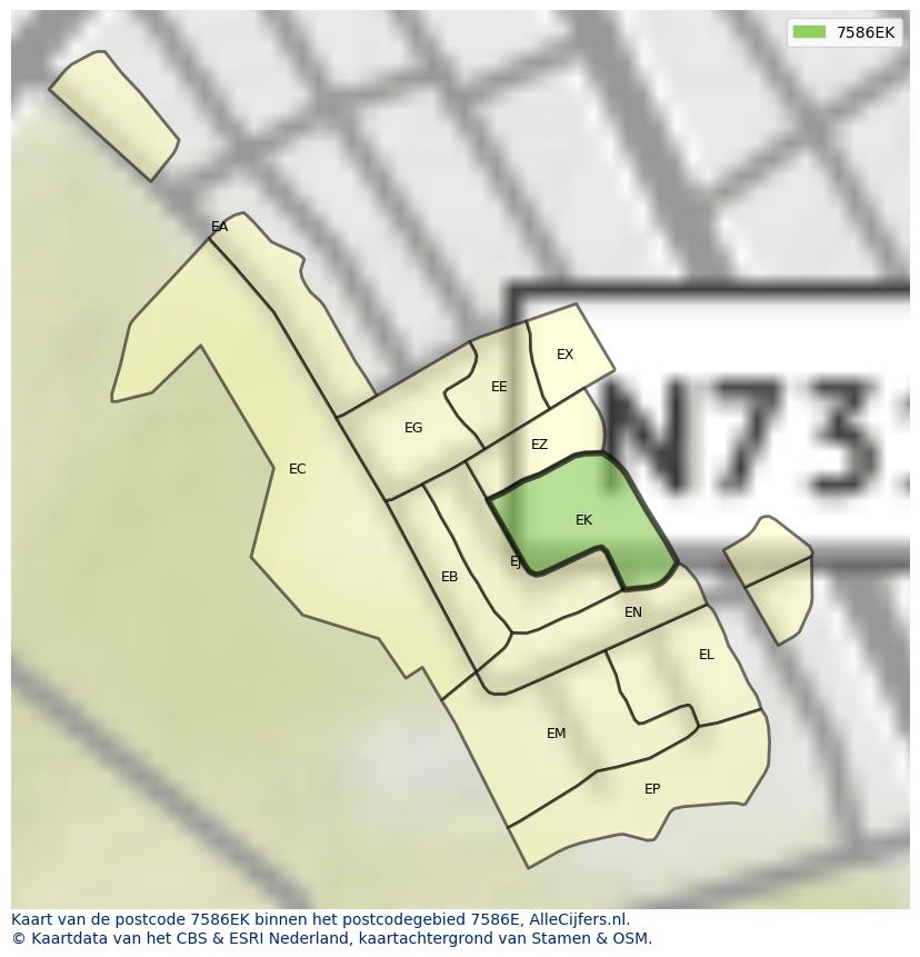 Afbeelding van het postcodegebied 7586 EK op de kaart.