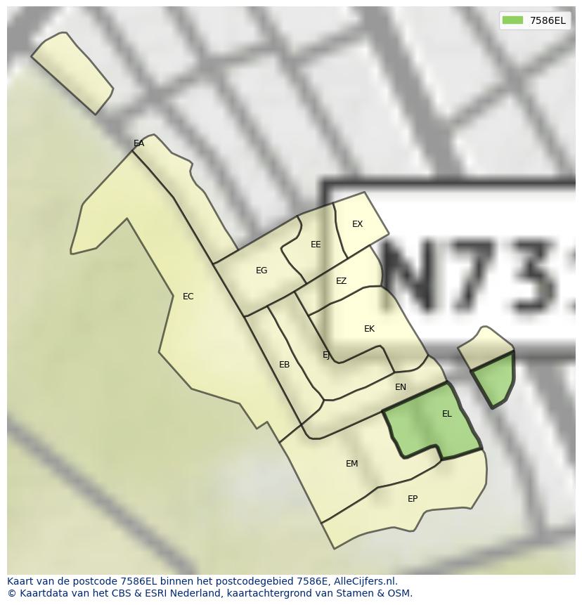 Afbeelding van het postcodegebied 7586 EL op de kaart.