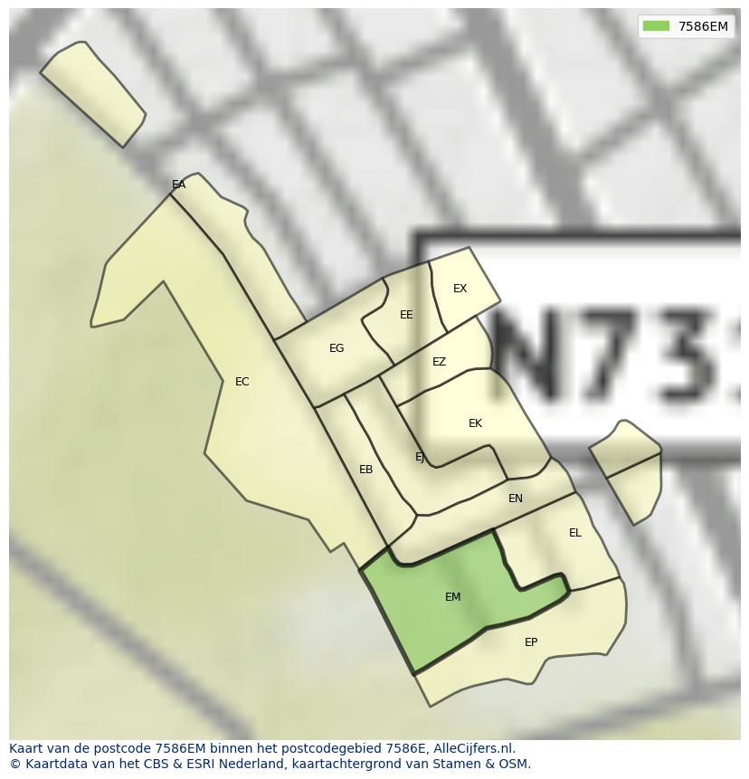 Afbeelding van het postcodegebied 7586 EM op de kaart.