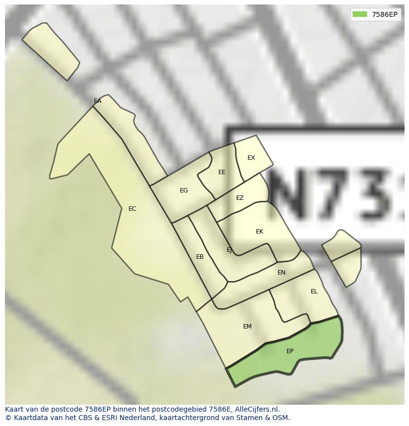 Afbeelding van het postcodegebied 7586 EP op de kaart.