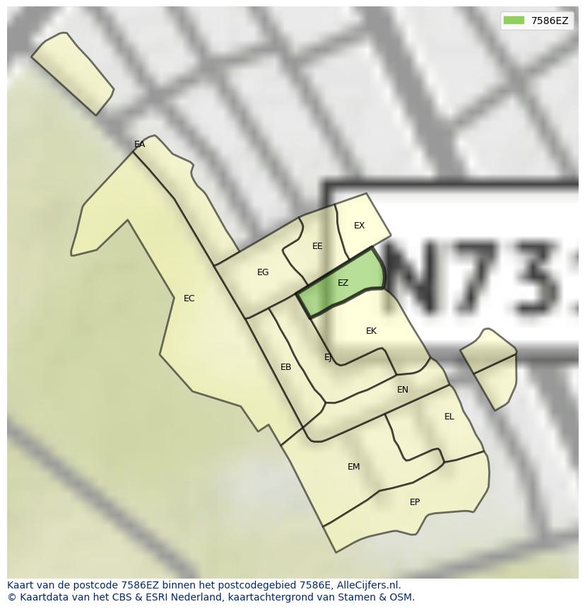 Afbeelding van het postcodegebied 7586 EZ op de kaart.