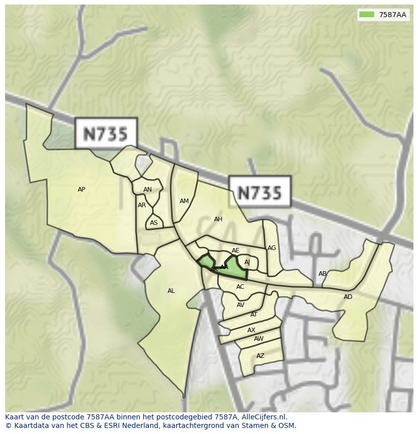 Afbeelding van het postcodegebied 7587 AA op de kaart.